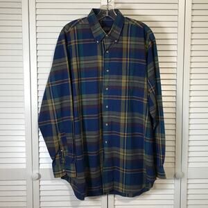 Kenneth Gordon Blue Multicolor Plaid Collard Long Sleeve Mens Shirt L